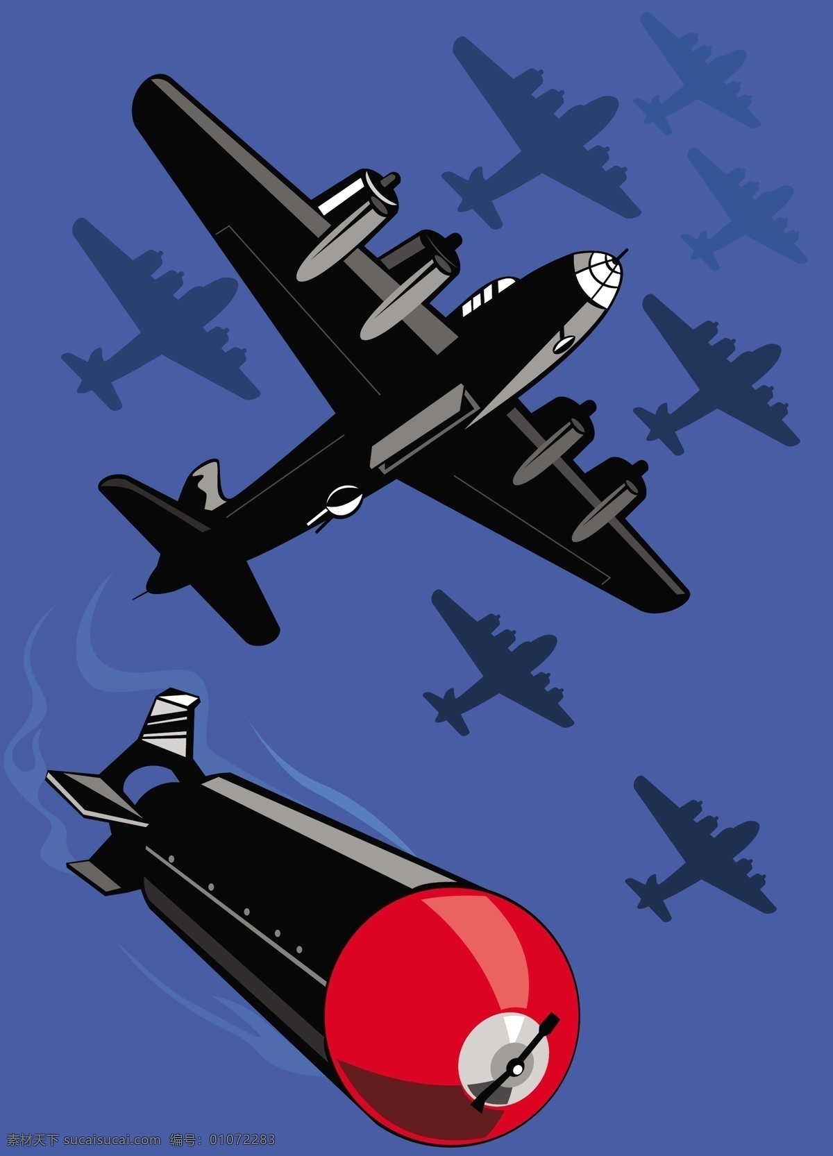 第二次世界大战 轰炸机 投 下 炸弹 复古 蓝色