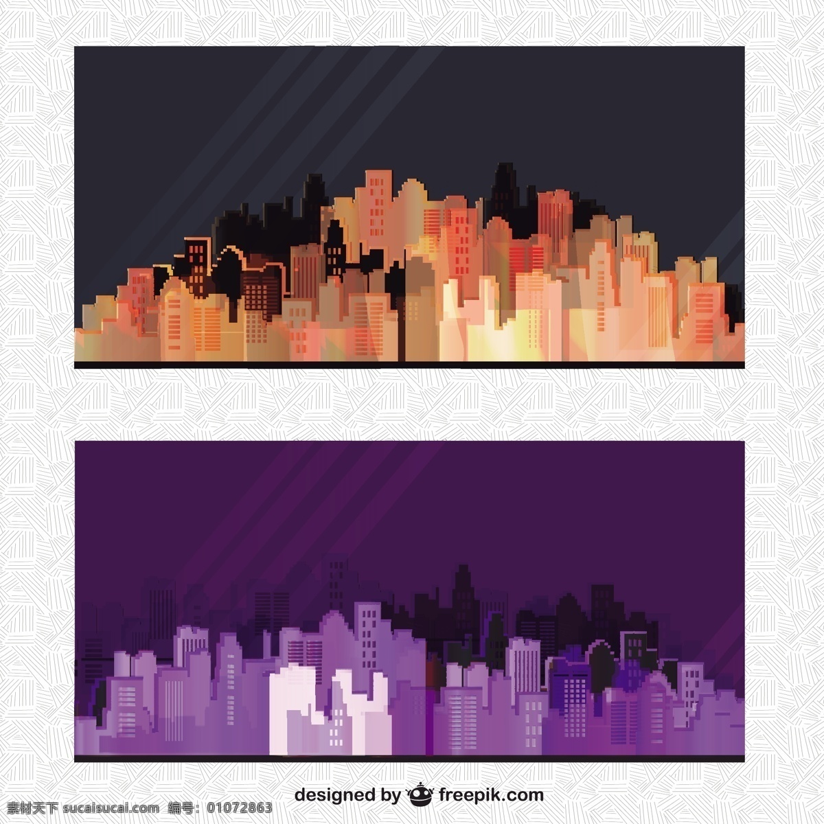 夜间 剪影 城市 海报 背景 纹理 建筑 几何 模板 色彩 景观 轮廓 橙色 夜晚 紫色 几何背景 橙色背景 白色