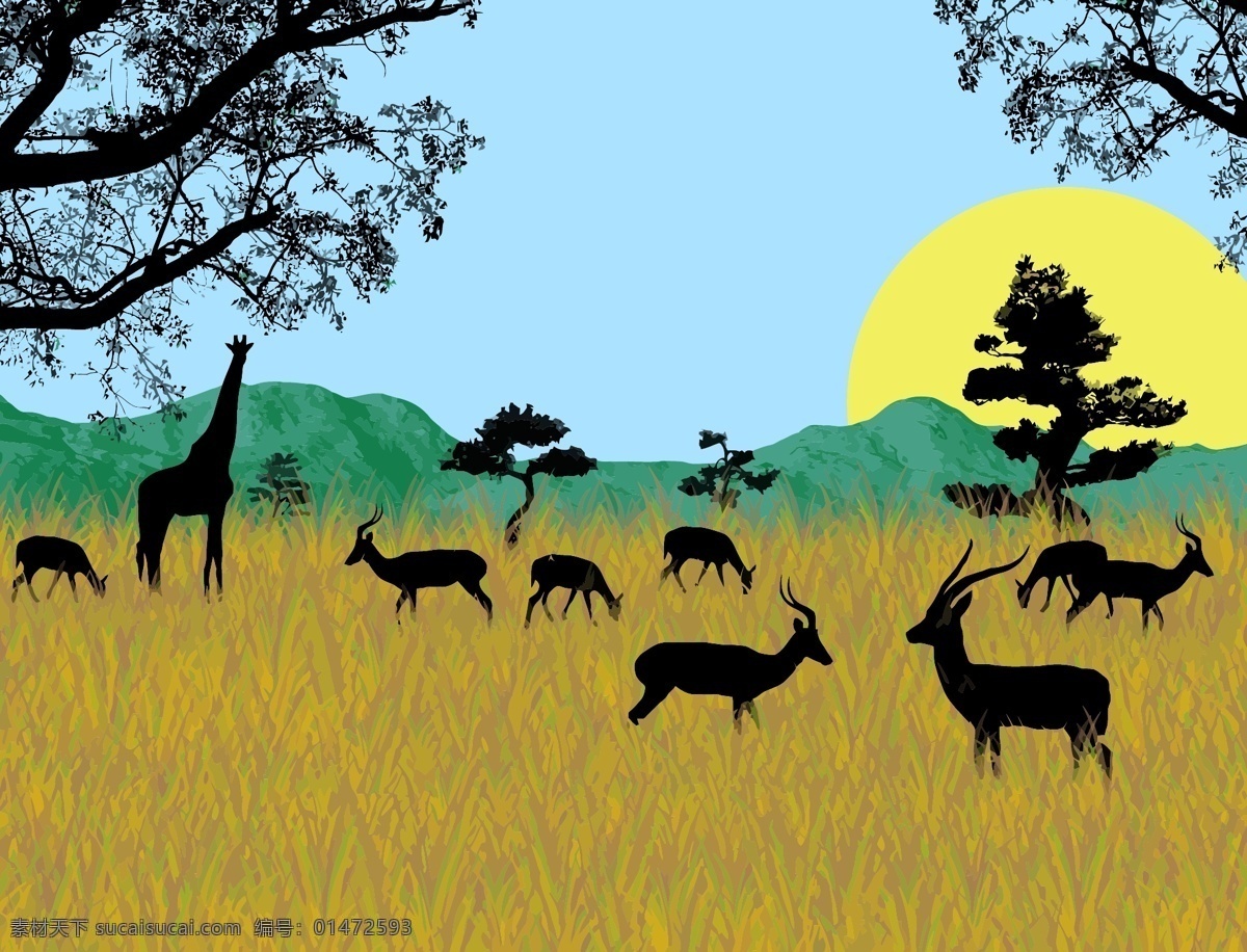 非洲 狩猎 矢量 野生动物 silhouet 矢量图 其他矢量图