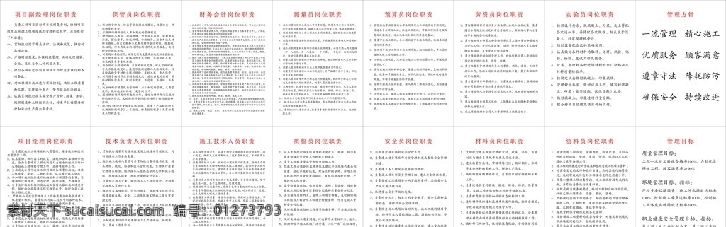工地 管理制度 工地制度 施工制度 资料员 项目经理 安全员 预算员 测量员 劳资员 施工技术 员 财务会计 实验员 管理方针 管理目标