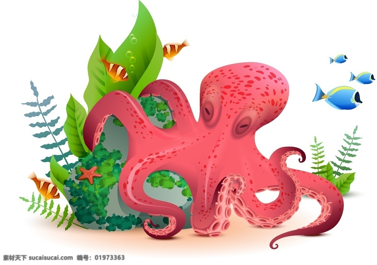卡通章鱼 海底 时尚 可爱卡通 矢量素材 手绘 海洋生物 卡通海洋生物 矢量海洋生物 卡通海藻 卡通珊瑚 海底生物 海底世界 海底素材 大海