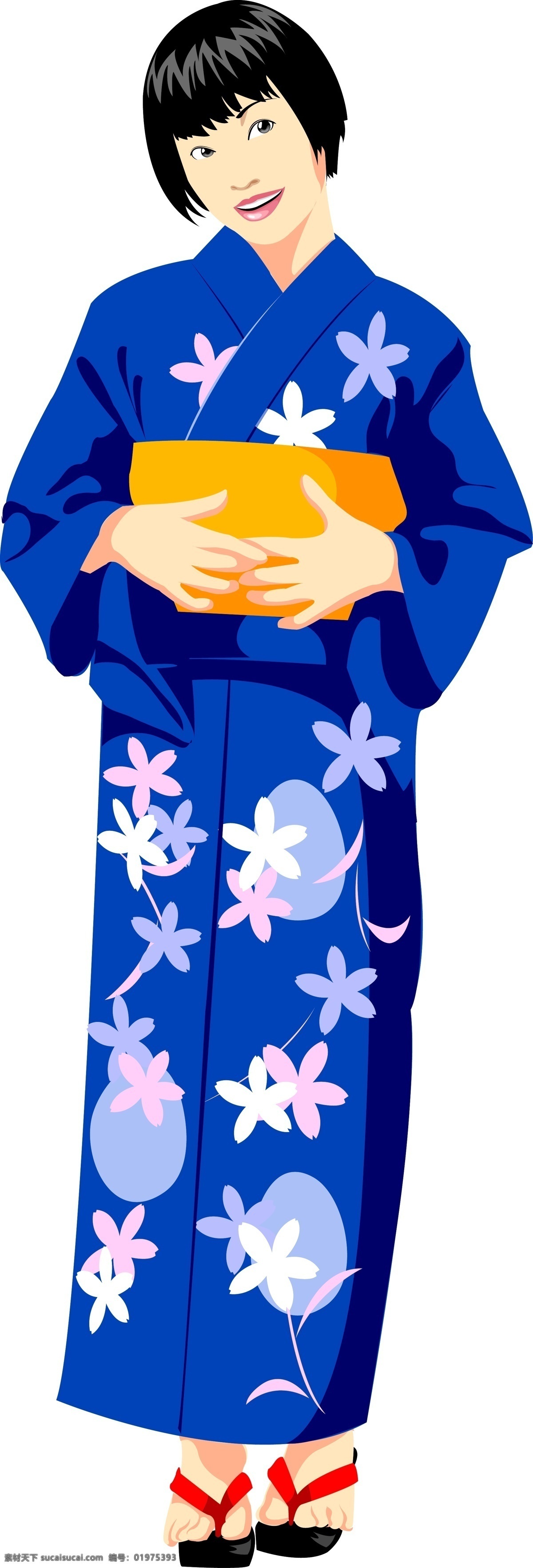 手绘日本美女 日本 印花 花纹 美女 白色