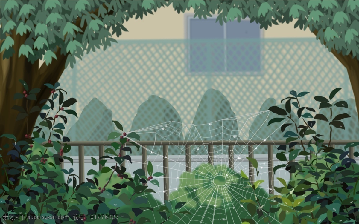 街道 草丛 手绘 树丛 动画 场景 分层 源文件