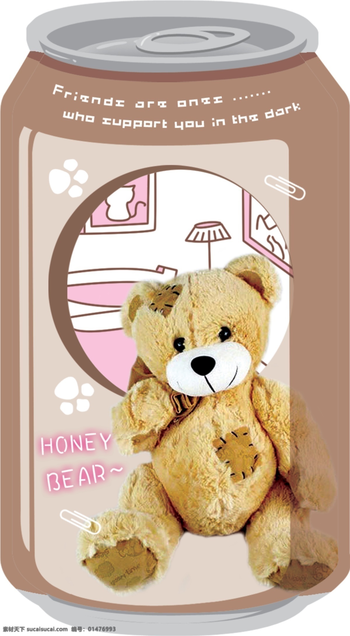 广告设计模板 名片卡片 汽水罐 书签 玩具熊 小熊 易拉罐 模板下载 易拉罐书签 毛毛熊 形状 源文件