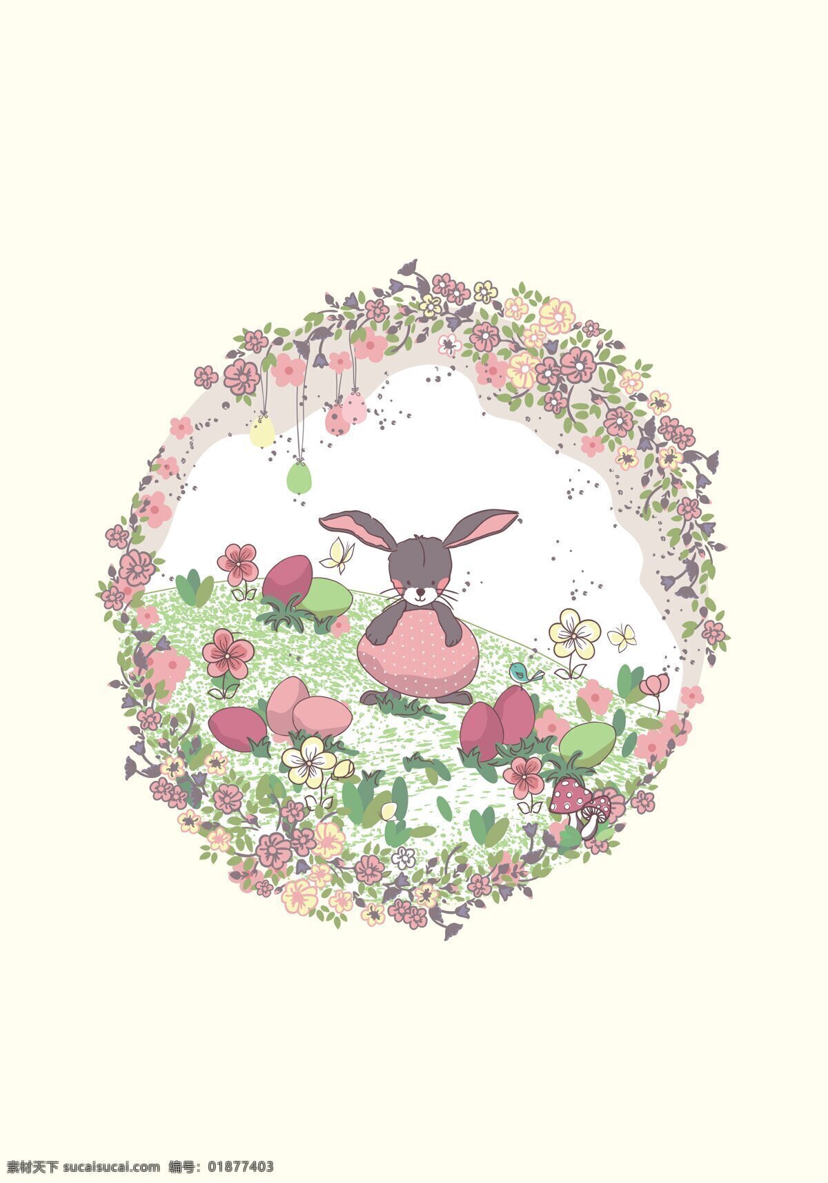 可爱 兔子 宝宝 花卉 卡通 动漫