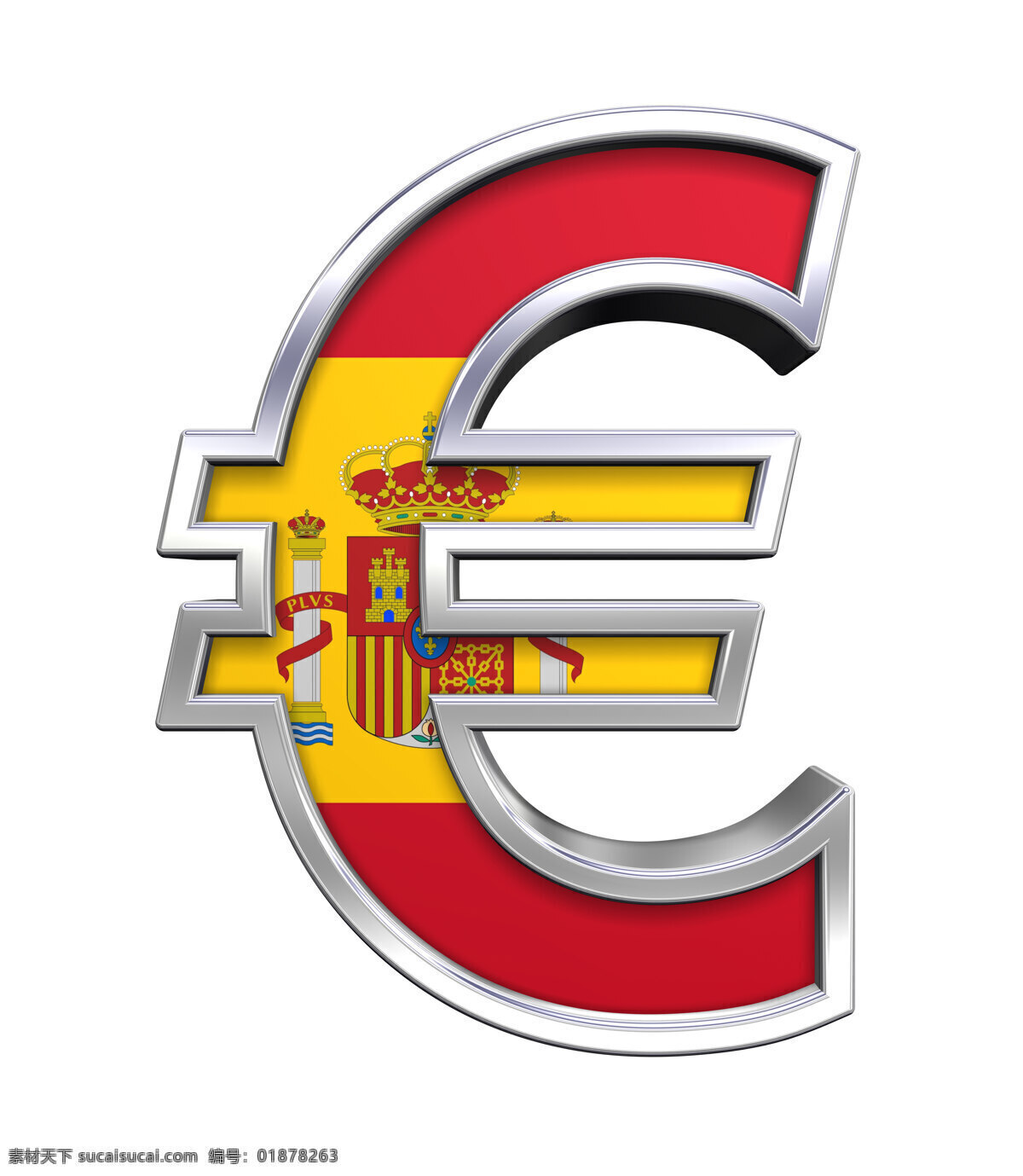 西班牙 国旗 欧元 符号 银白色 隔离 商务金融