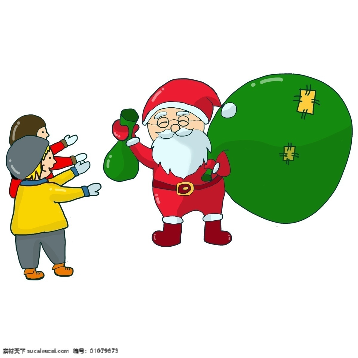 圣诞节 圣诞老人 发 礼物 手绘 分层 圣诞 发礼物 小孩 小朋友 分层psd 卡通