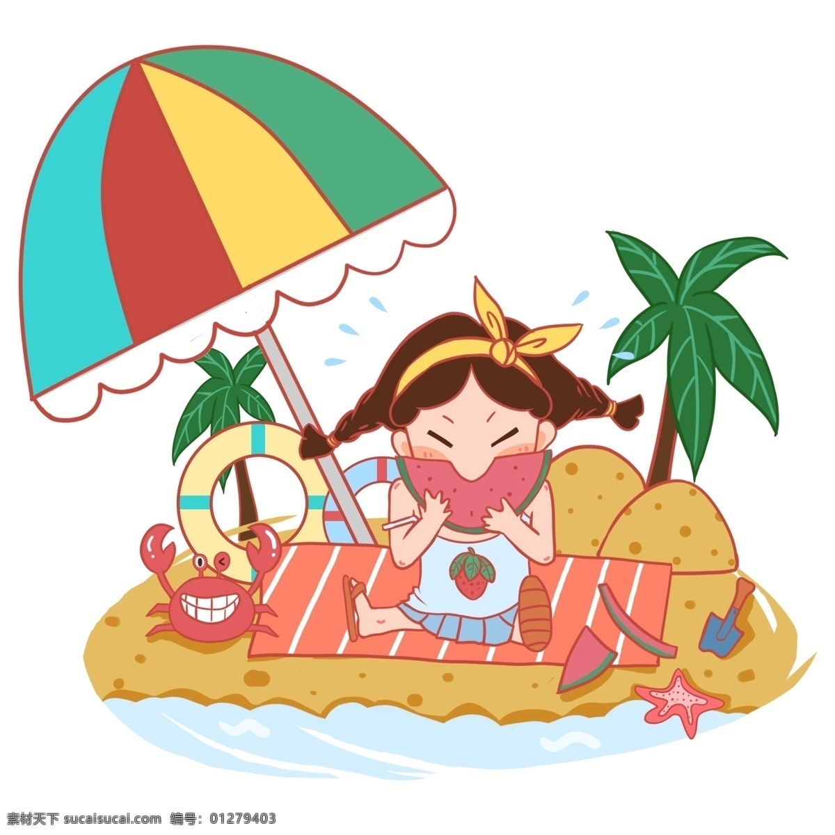 儿童 吃喝 玩耍 海边 吃 西瓜 儿童吃喝 儿童玩耍 海边吃西瓜 螃蟹 度假