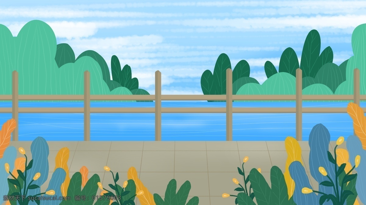 清新 早安 湖边 插画 背景 清新背景 海边 彩色背景 卡通背景 背景图 早晨 背景psd 背景素材下载 创意 banner