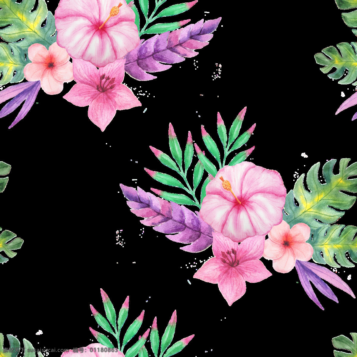 手绘 粉色 花朵 壁纸 透明 紫色叶子 粉红色 水彩 免扣素材 装饰图案 透明素材
