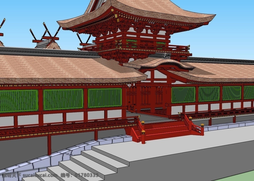 日古建 古建 建筑 彩瓦 木柱 石阶 飞檐 斗拱 楼阁 效果图 poss 造型 三维 立体 经典 仿古 装饰 民族风 skp3d 模型 其他模型 3d设计模型 源文件 skp
