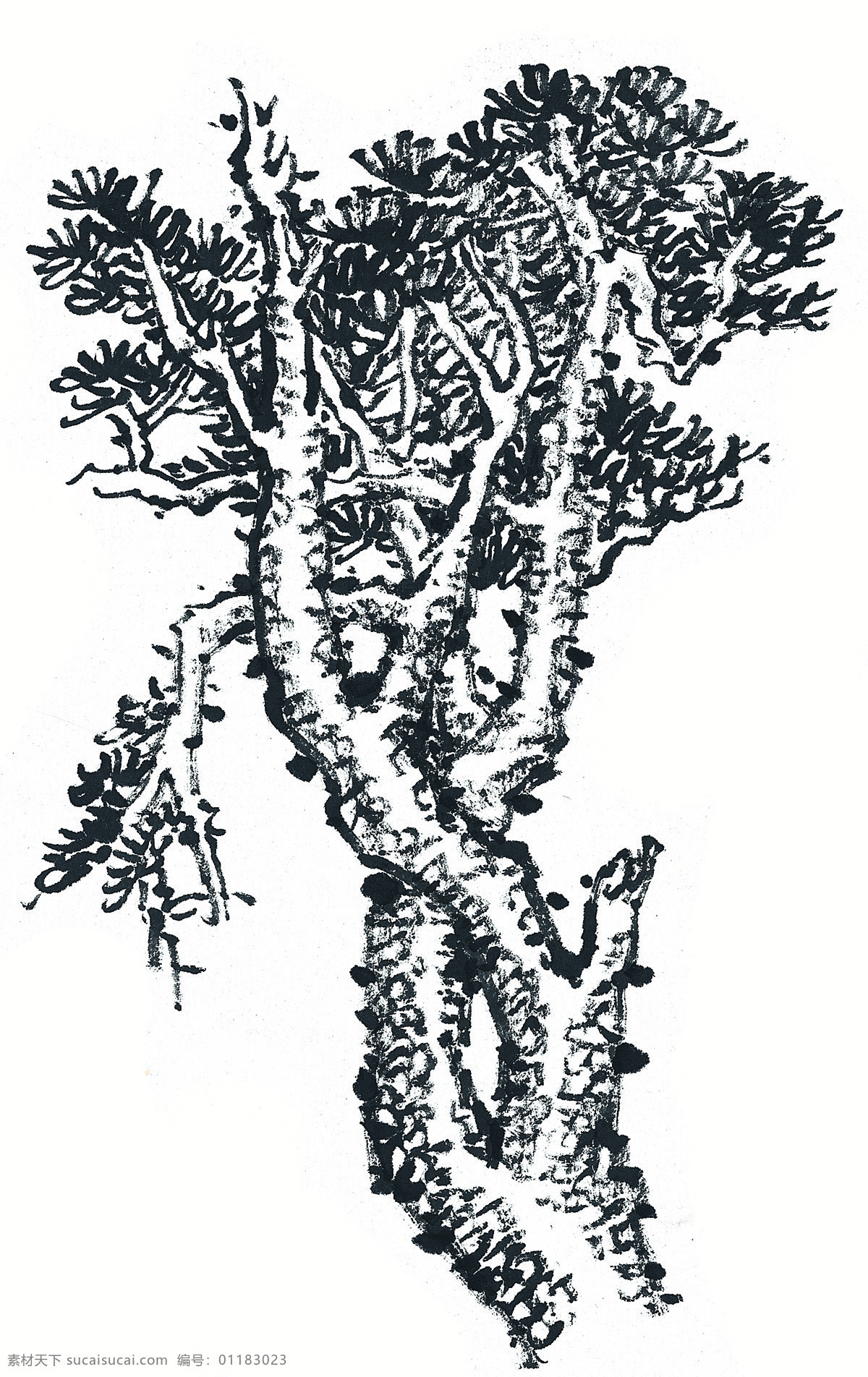 松竹 书画 中国画 美术 国画 设计素材 古树奇石 中国画篇 书画美术 白色
