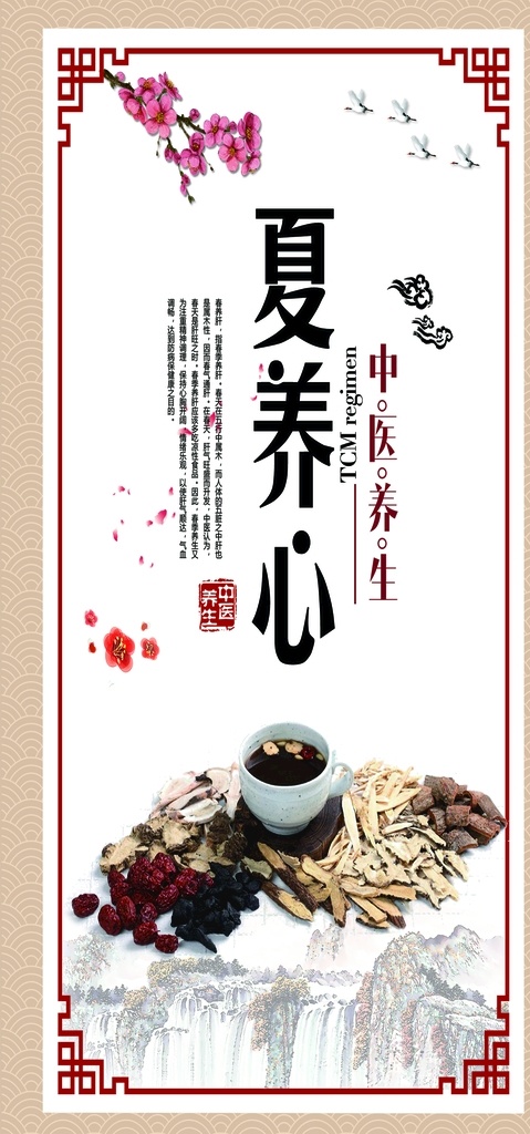 夏养心 养生 中医 中医养生 保养 展板模板