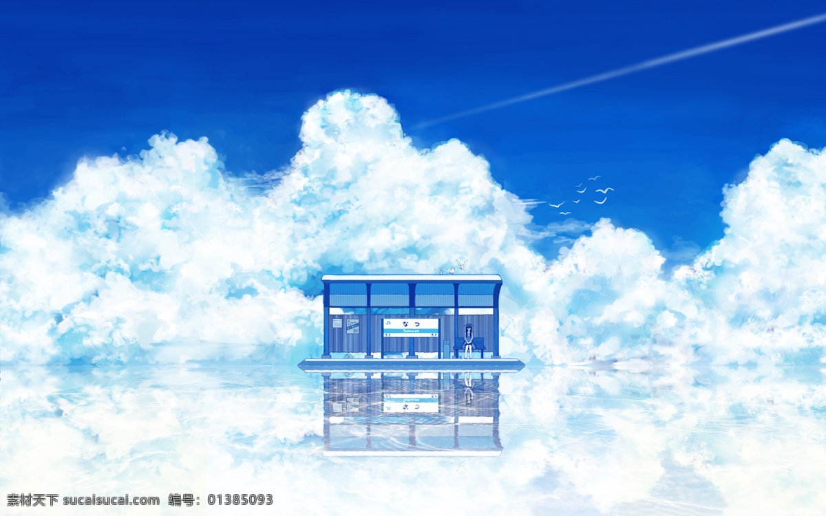 天堂 美景 cg 白色 白云 背景 动漫 蓝色 天空 云朵 蓝空 二次元 板绘 卡通 可爱