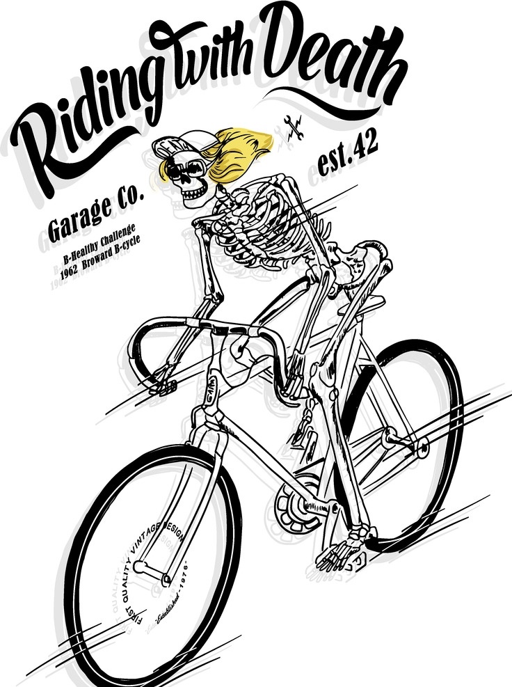 自行车 单车 脚踏车 骷髅 手绘 bike 自行车插画 老式自行车 交通工具 现代科技 矢量