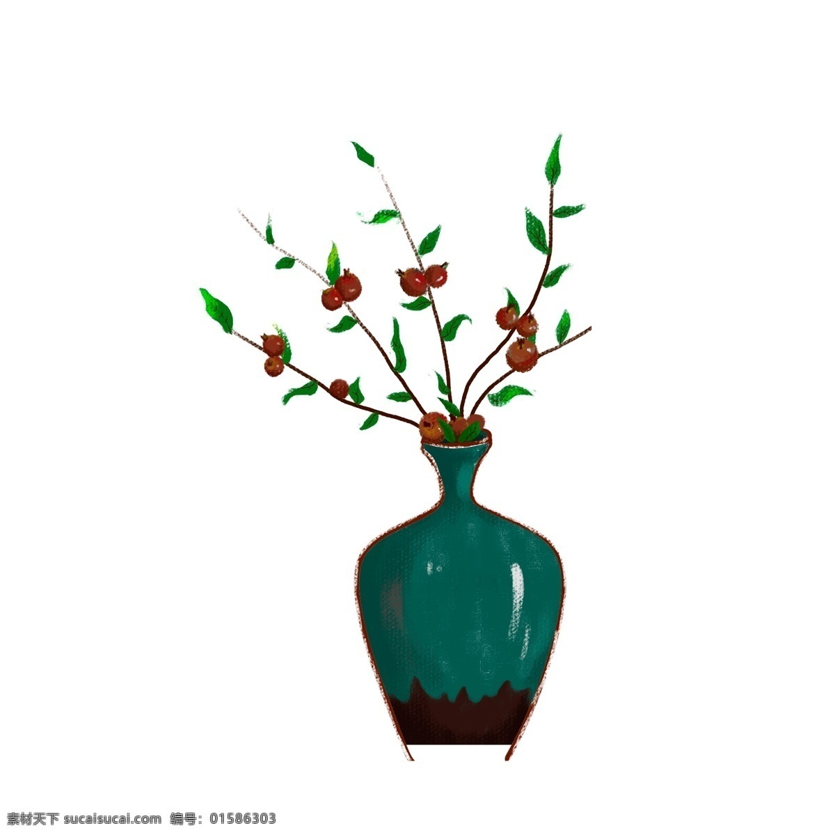 复古 花瓶 植物 写实 商用 元素 插画 花卉 卡通设计 复古写实 手绘