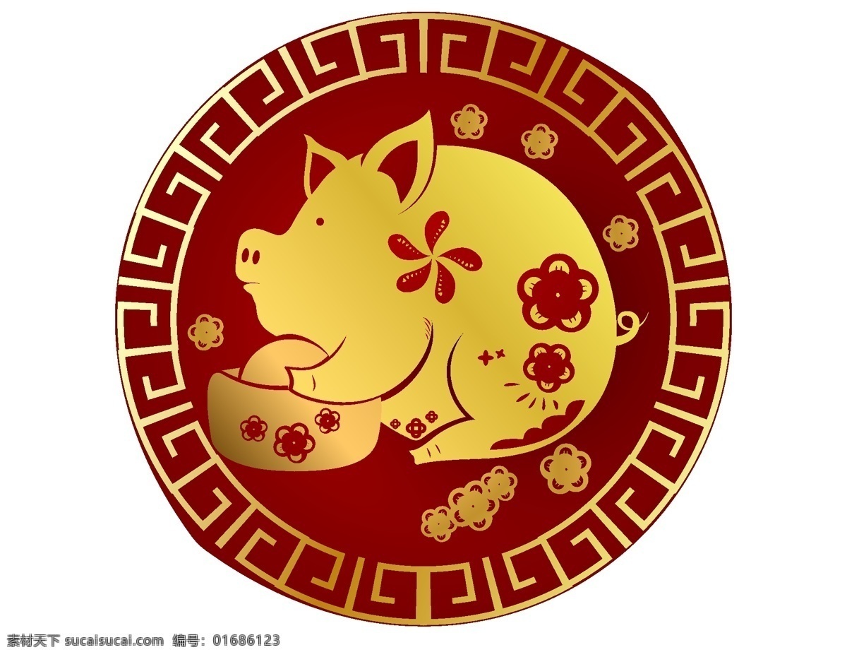 矢量 金色 小 猪 标签 元素 小猪 猪年 ai元素 免扣元素