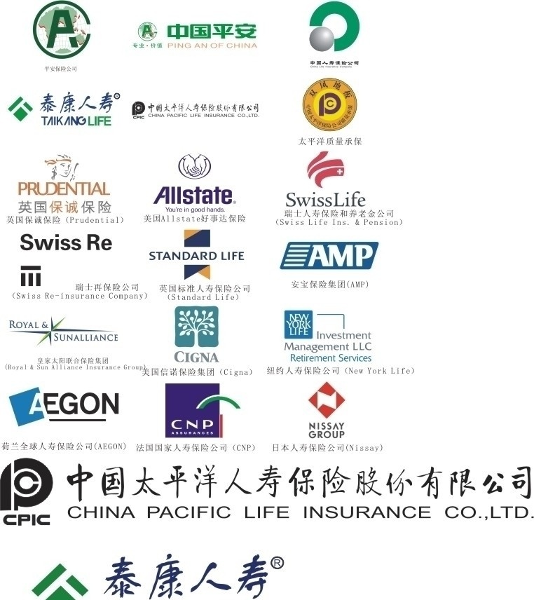 商标保险类 中国平安 平安 中国人寿 人寿 保险 康泰人寿 中国太平洋 太平洋 国际保险 保险标志 保险商标 标志 商标 logo 商标类 企业 标识标志图标 矢量