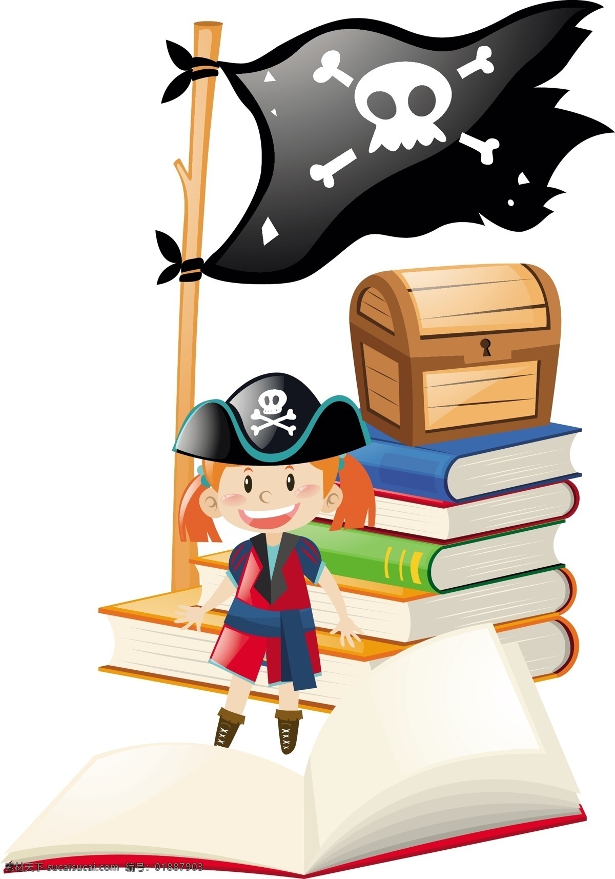 女 海盗 人物 读书 女海盗 读书设计 书籍 卡通人物 女孩
