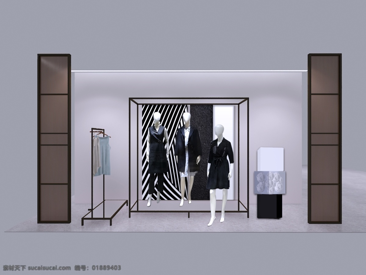 黑白 时尚 背景 橱窗 效果图 服装 女装 分层