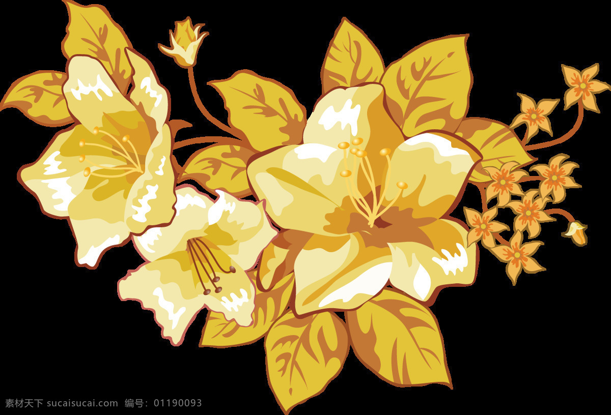 金色 花朵 元素 工艺品 免 抠 透明