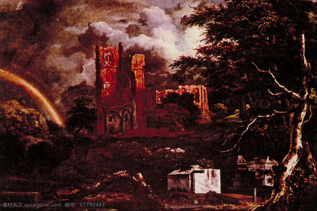 大树 房子 风景油画 高清图片 绘画 绘画书法 绘图 扫描 油画 国外风情 国外传世名画 画像 仿真 展览品 天空 艺术 文化艺术 装饰素材 展示设计