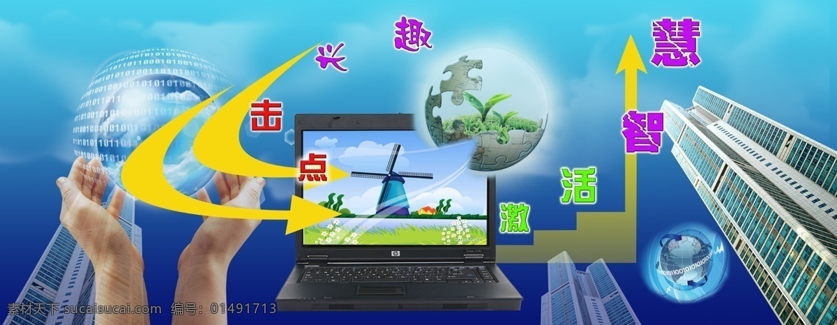 分层 地球 电脑 电子商务 高楼 模板 手 学校 计算机 教学 模板下载 计算机教学 展板 源文件 矢量图 现代科技