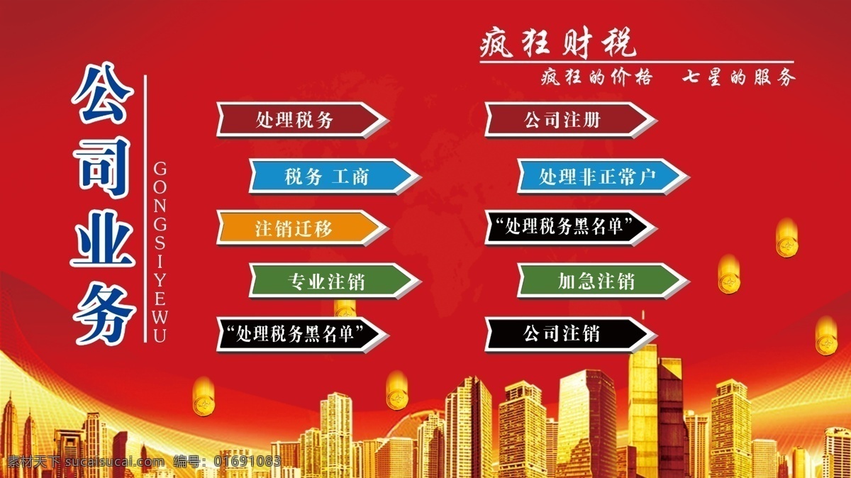 公司业务 代理税务 税务广告 背景 红色背景 楼房背景 喜庆背景 广告