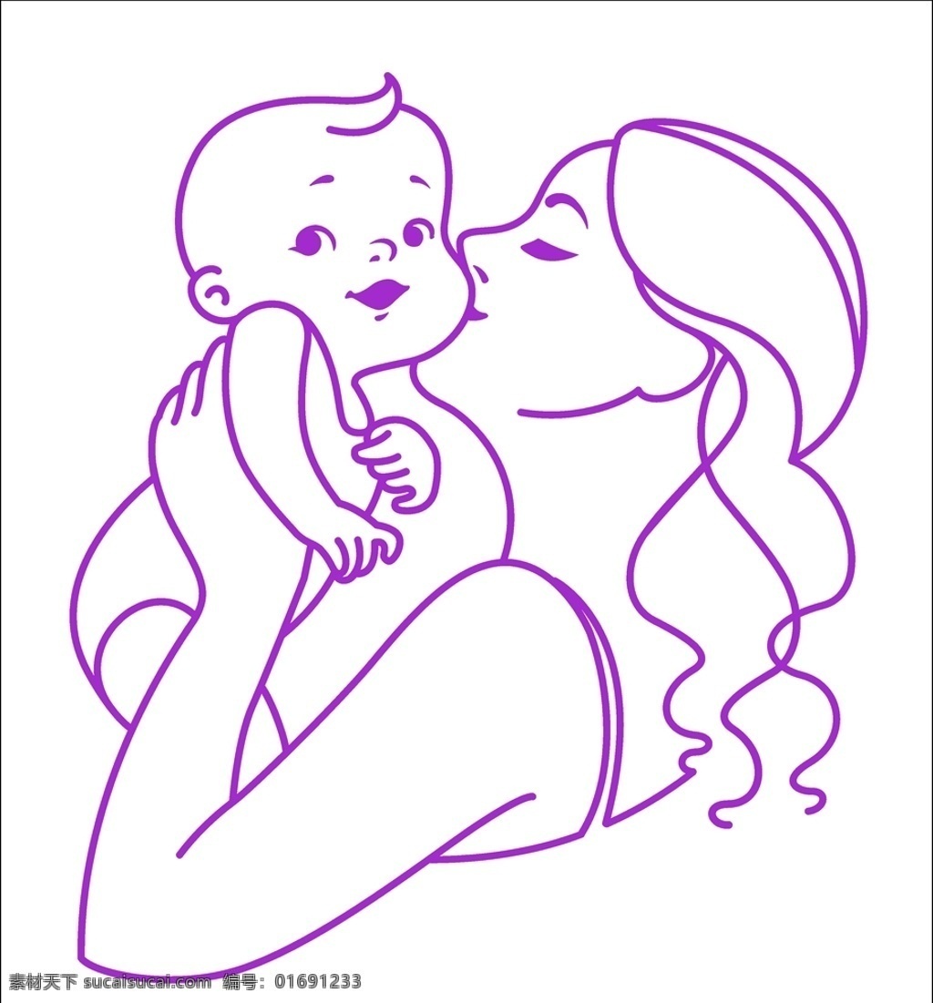 婴儿 母婴线条 母婴素描 卡通母亲