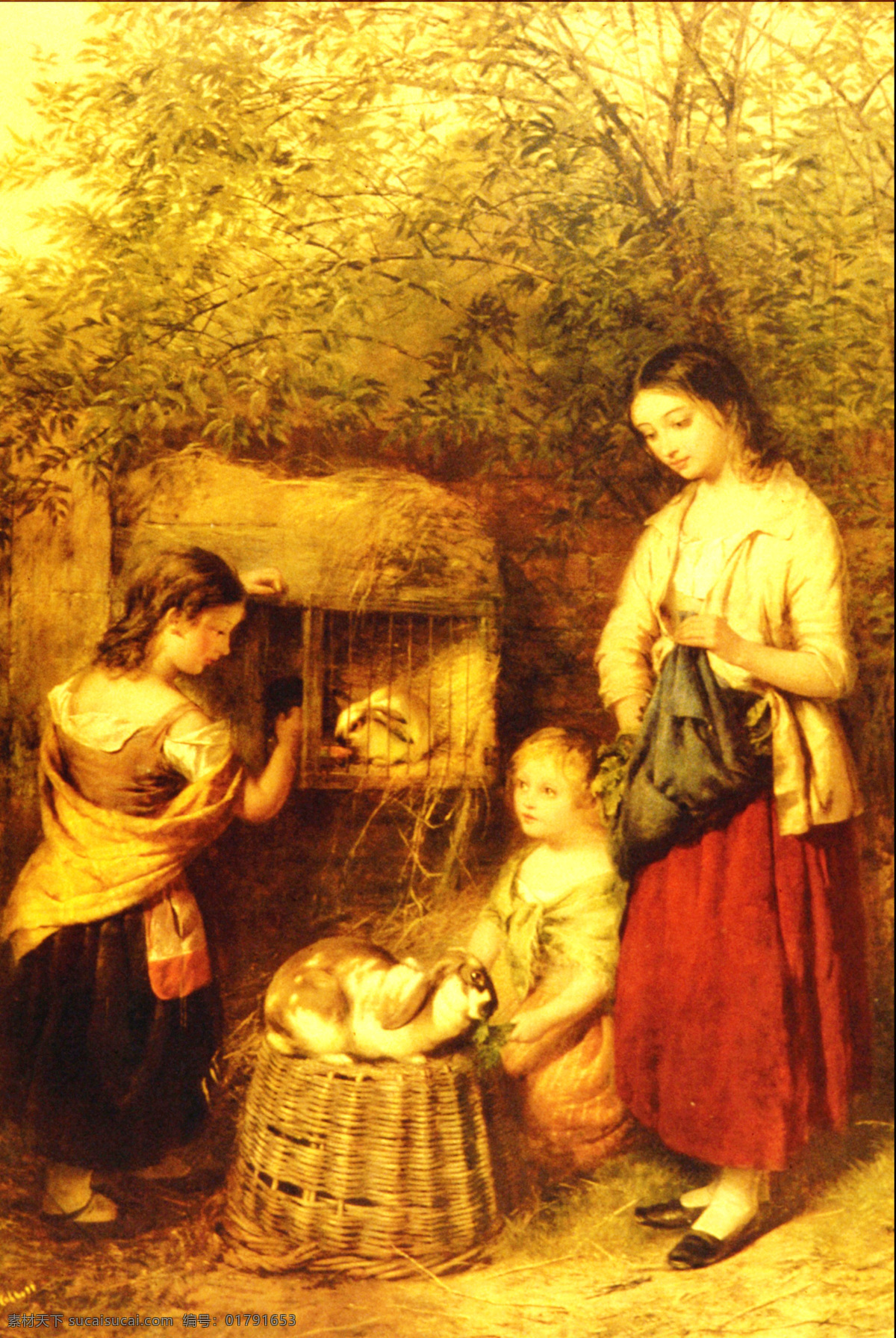 儿童 狗 绘画 绘画书法 农村 女人 世界名画 设计素材 模板下载 油画 艺术 艺术品 小狗 兔子 小孩 乡村 文化艺术