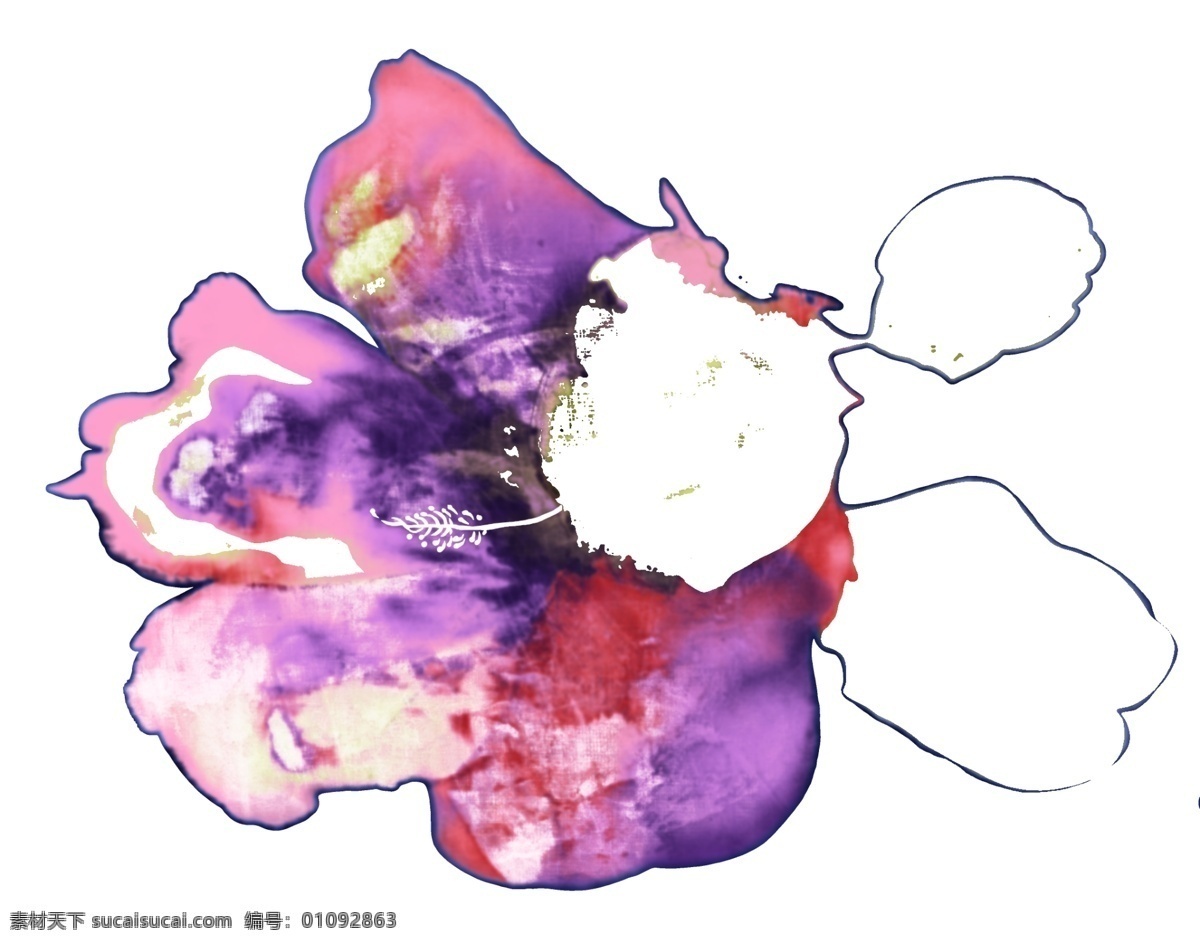 彩绘花草 分层素材 psd0371 设计素材 花草主题 装饰图案 psd源文件 白色