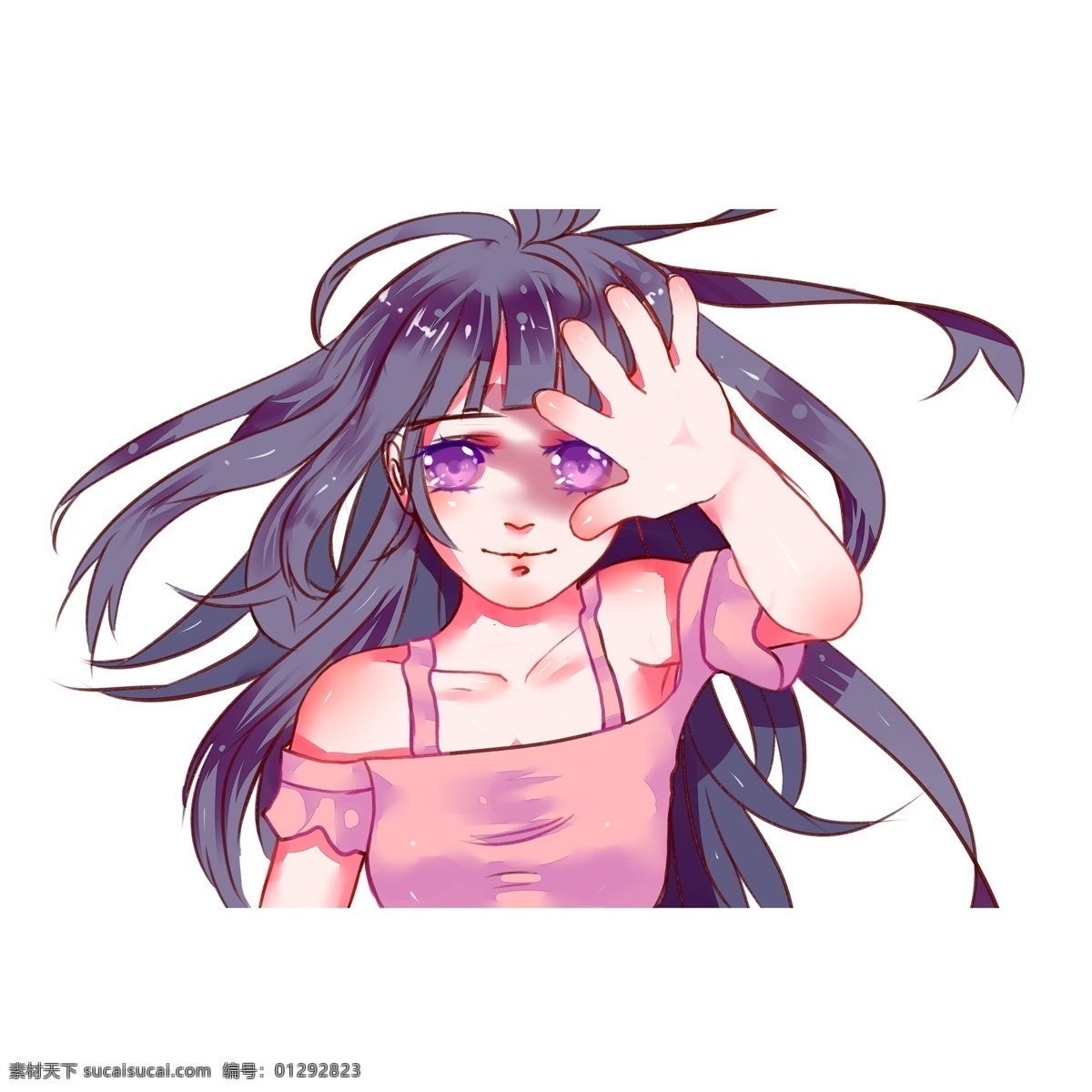 伸开 手掌 炫 酷 美 少女 卡通 元素 美少女 手绘 粉色裙装