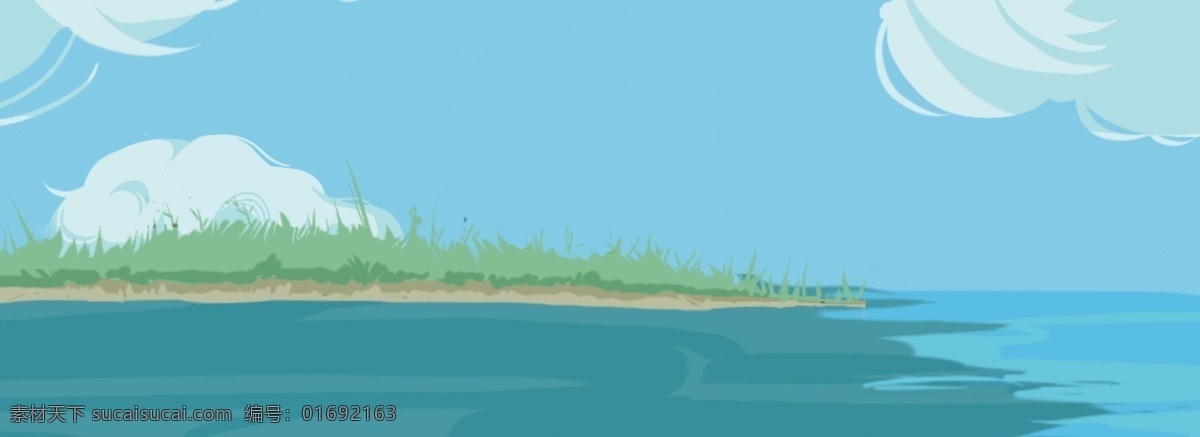 蓝色 创意 海边 风景 元素 景色 装饰 白云 大自然 漂浮 云朵