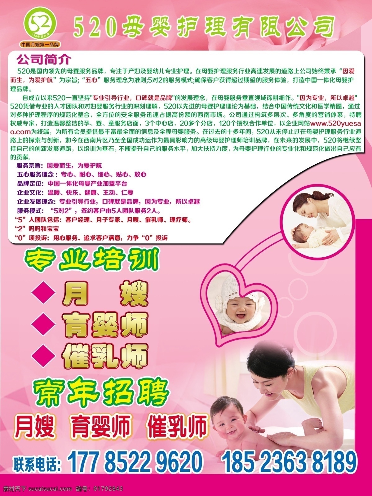 母婴护理传单 粉色传单 母婴护理 粉色背景 婴儿 宝宝 母婴 公司简介 桃心 造型