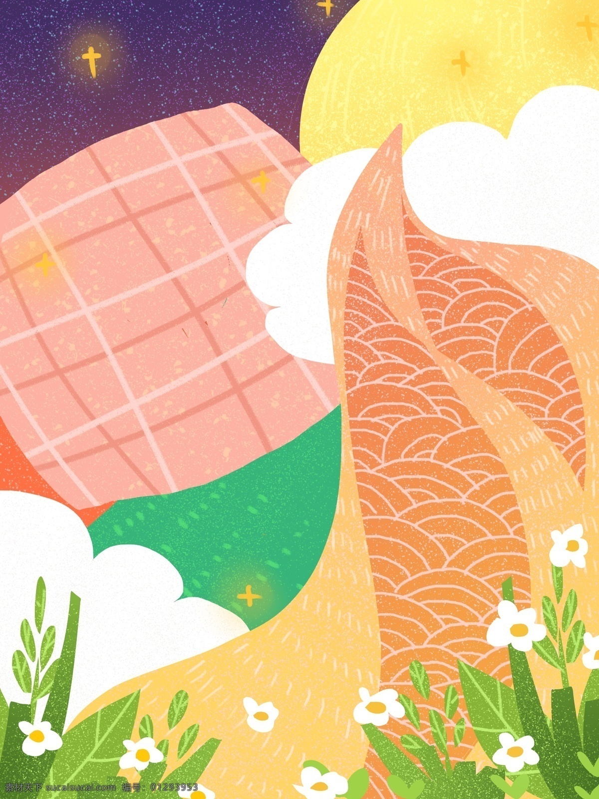 春季 花朵 星空 晚安 背景 晚安背景 春天 花丛 星星 广告背景 手绘背景 通用背景 psd背景 促销背景 背景展板图