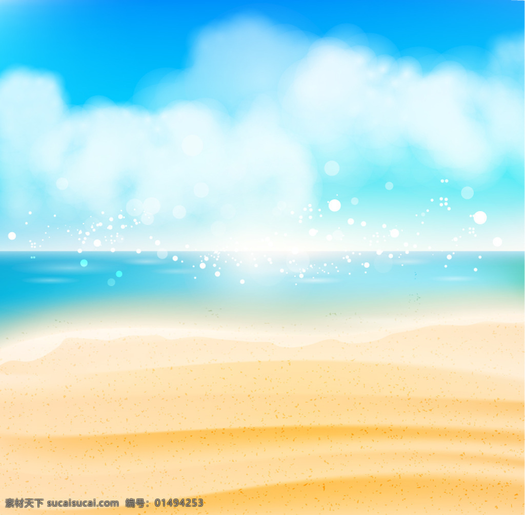 梦幻 沙滩 大海 风景 矢量 彩色 唯美 青色 天蓝色