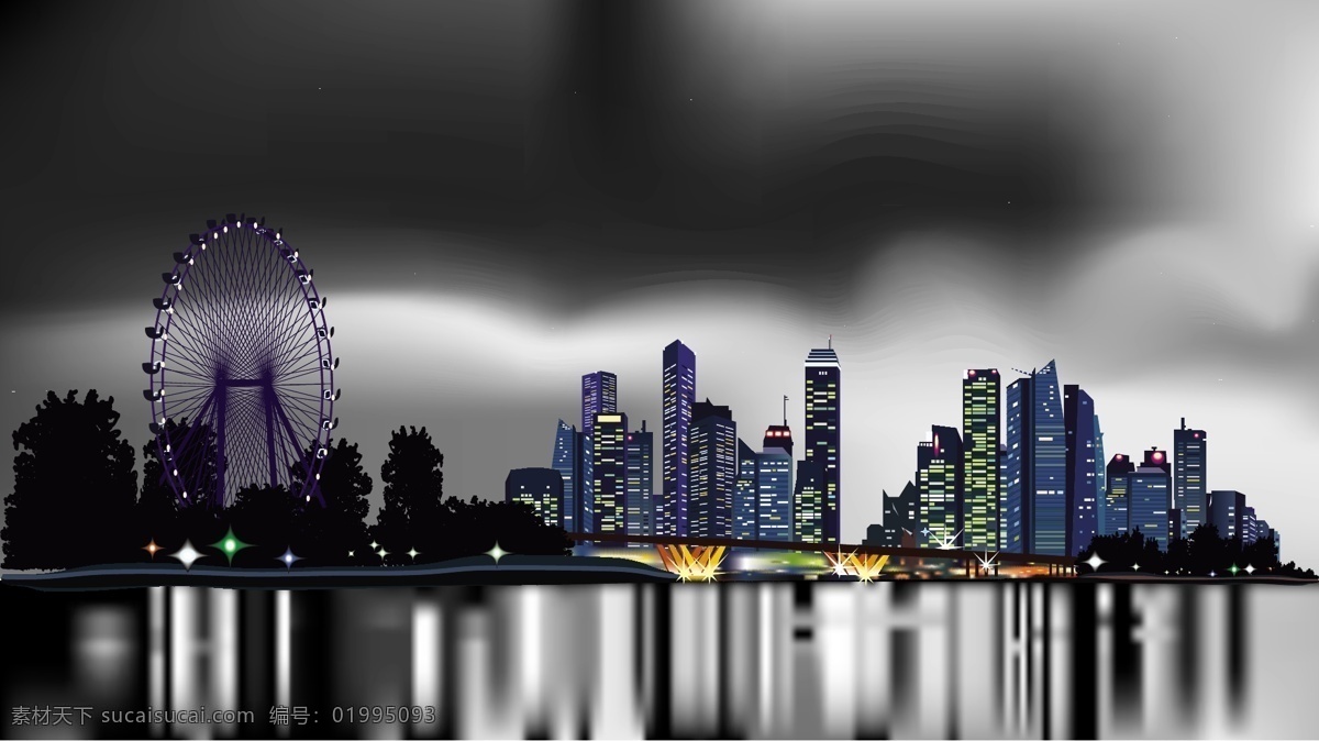 英国伦敦眼 伦敦眼 摩天轮 高楼 建筑 夜景 环境设计 建筑设计
