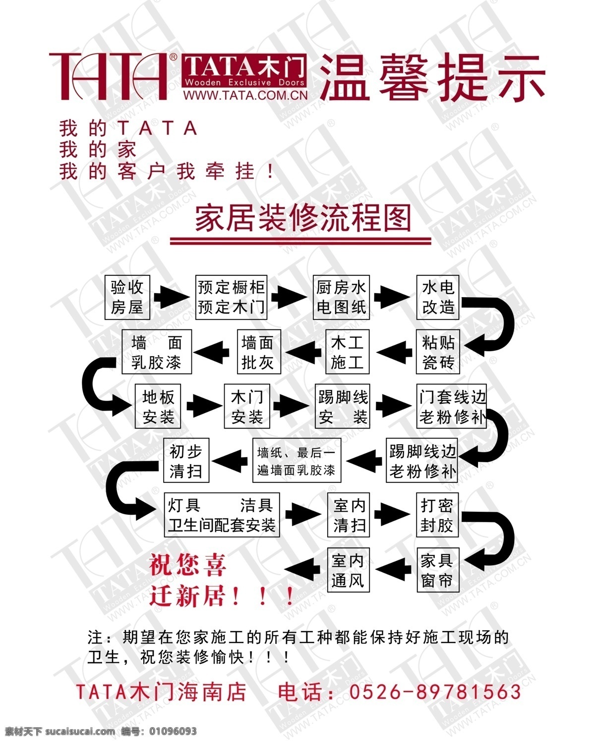 tata 木门 装修 流程图 装修流程图 广告流程图 tata木门 温馨提示 分层