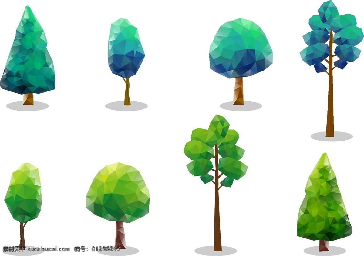 lowpoly 不同 种类 树木 矢量 免 抠 松树 杨树 卡通 低多边形 立体树木 矢量免抠