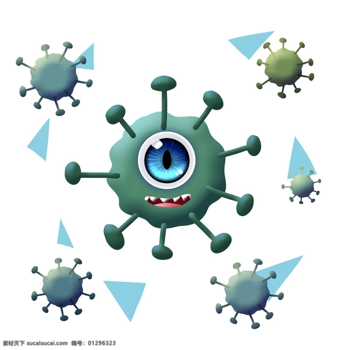 圆形 绿色 尖牙 独 眼 细菌 卡通 独眼 大眼睛 圆点 串连 杆菌 病毒 医学 生物 疾病 生病 菌体 菌状 细胞