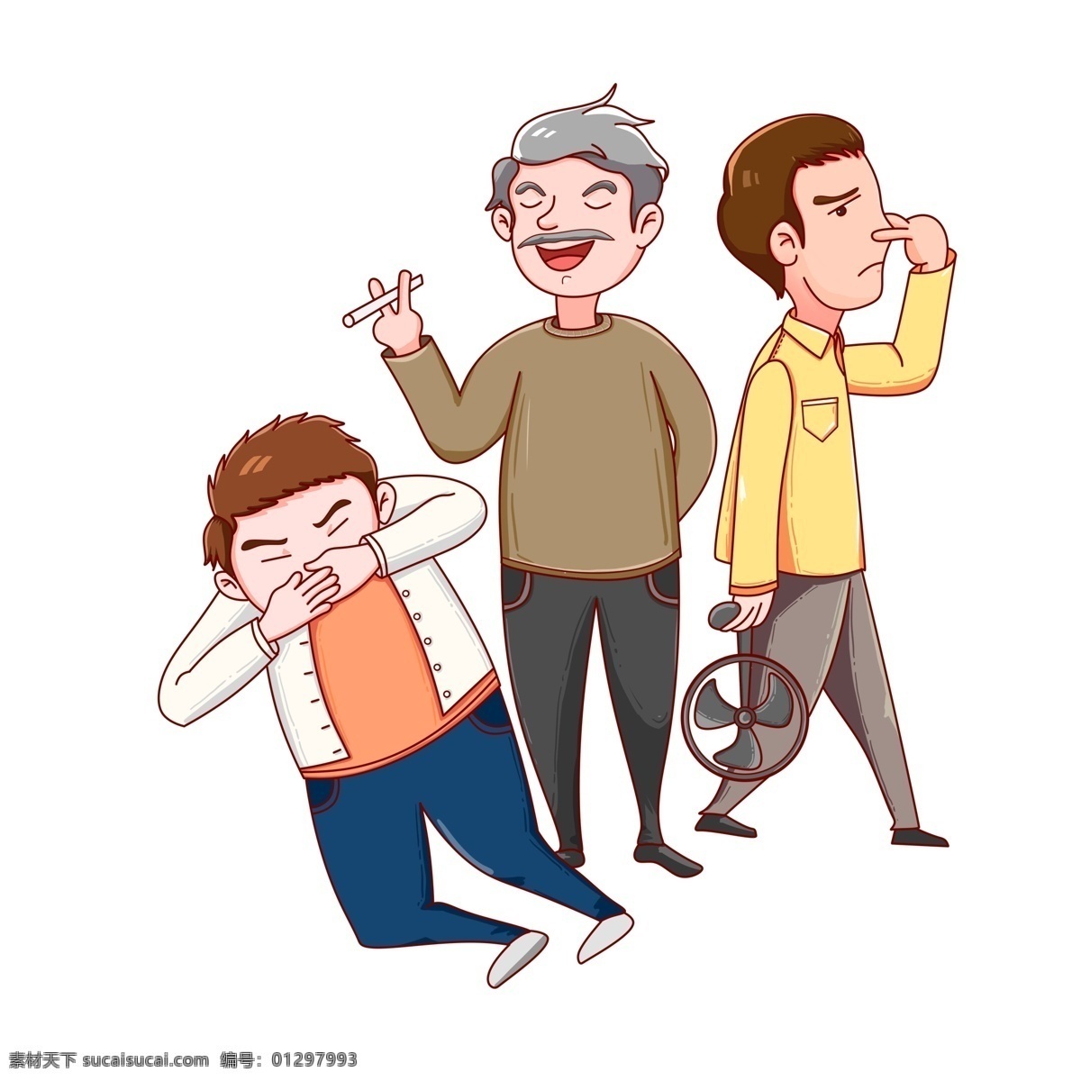 手绘 吸烟 场景 插画 漫画 男人 人物