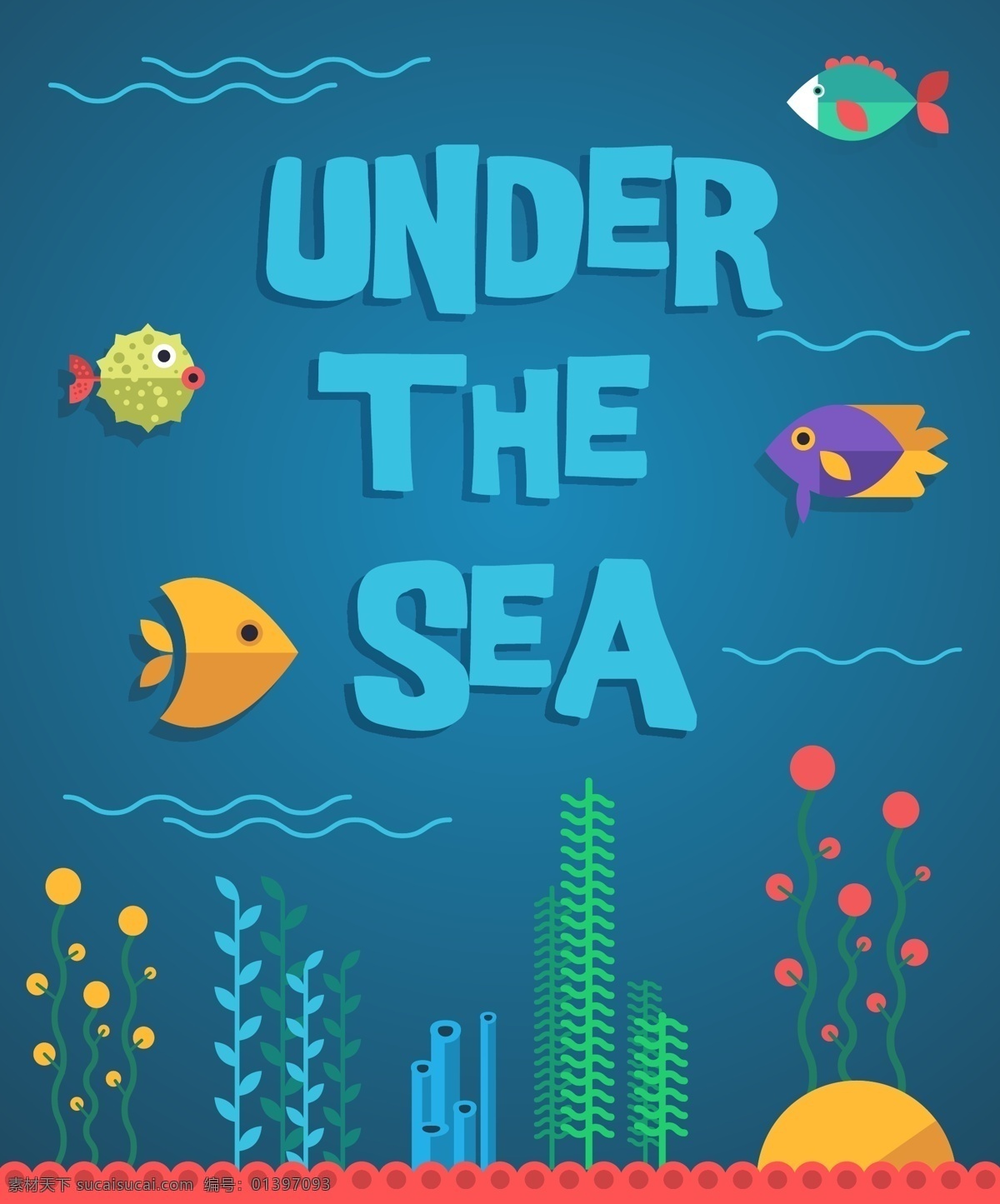 卡通海底世界 卡通 水草 鱼类 海报 世界
