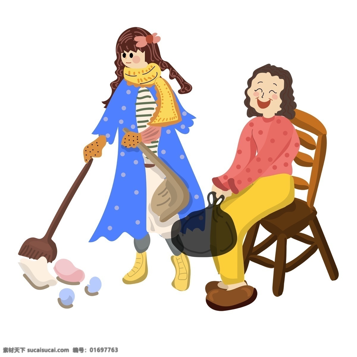感恩 卡通 手绘 风 老人 打扫 感恩节 感恩父母 感恩教师 感恩在心中 帮助长辈 尊敬长辈 爱戴长辈 给老人打扫 清洁