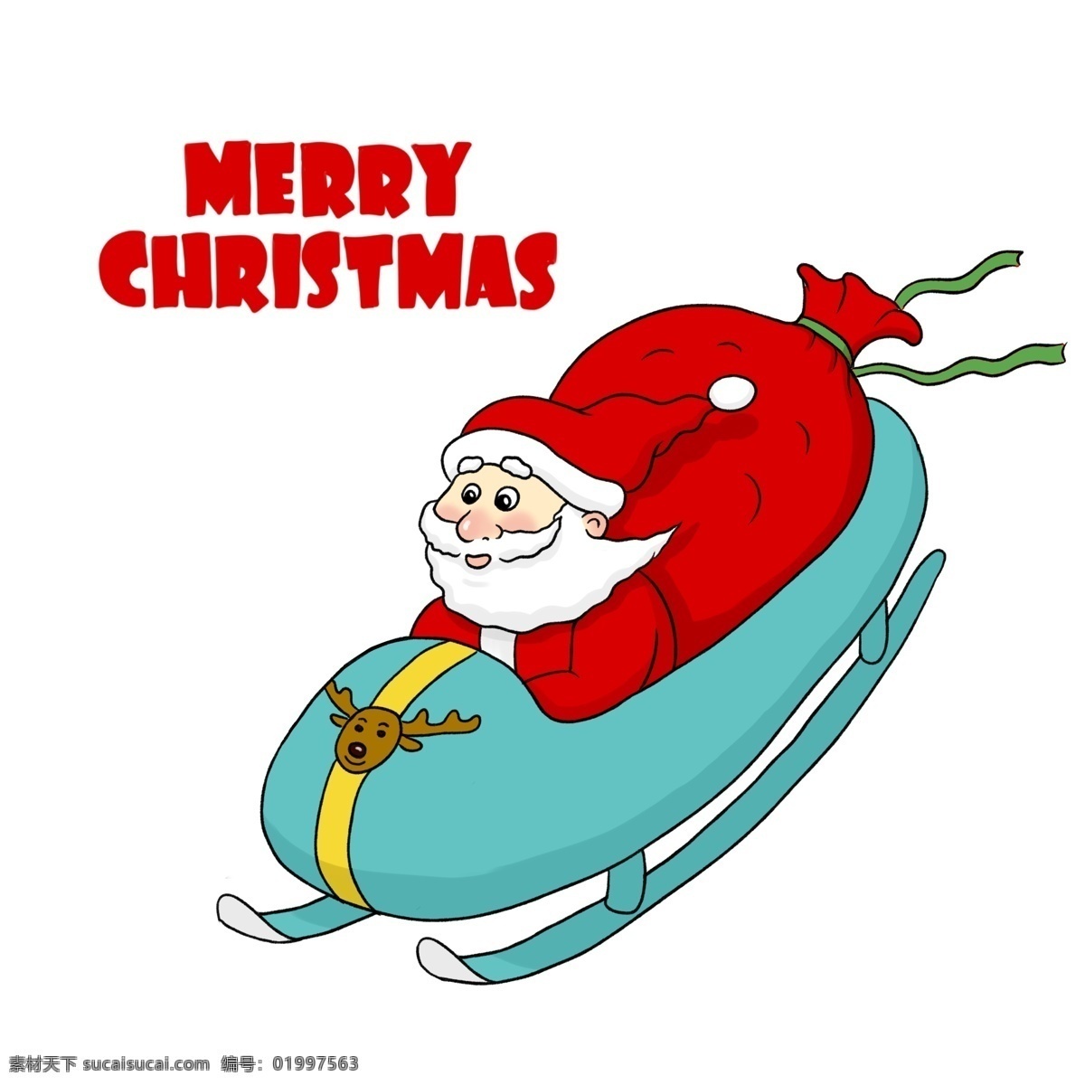 圣诞节 手绘 卡通 坐 雪橇 圣诞老人 圣诞礼物 christmas 圣诞夜 圣诞 礼物包裹 merry santa