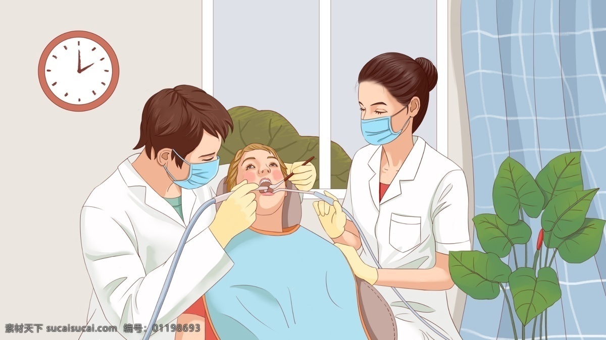医疗 场景 手绘 描 写实 医生 病人 插画 白衣天使 医院 医疗场景 描边写实