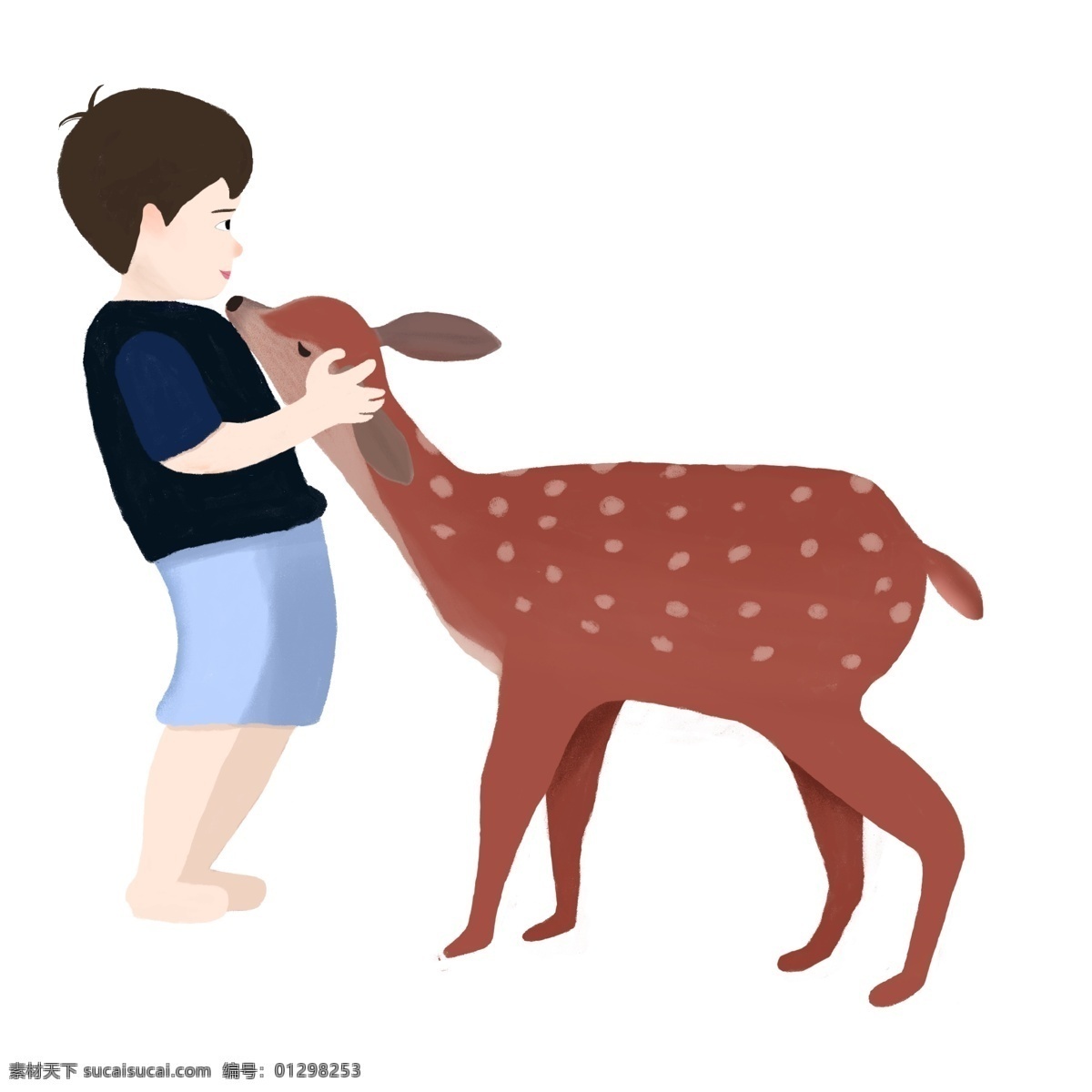 可爱 风 手绘 男孩 小鹿 免 抠 元素 png元素 免抠元素 手绘素材 透明素材 生物静物
