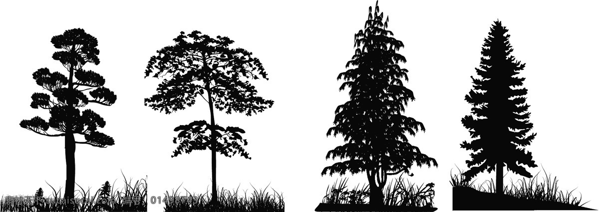 树木剪影 树木轮廓 树叶 手绘树木 自然 树木贴图 植物 园林 树木插图 生物世界 矢量 树木树叶