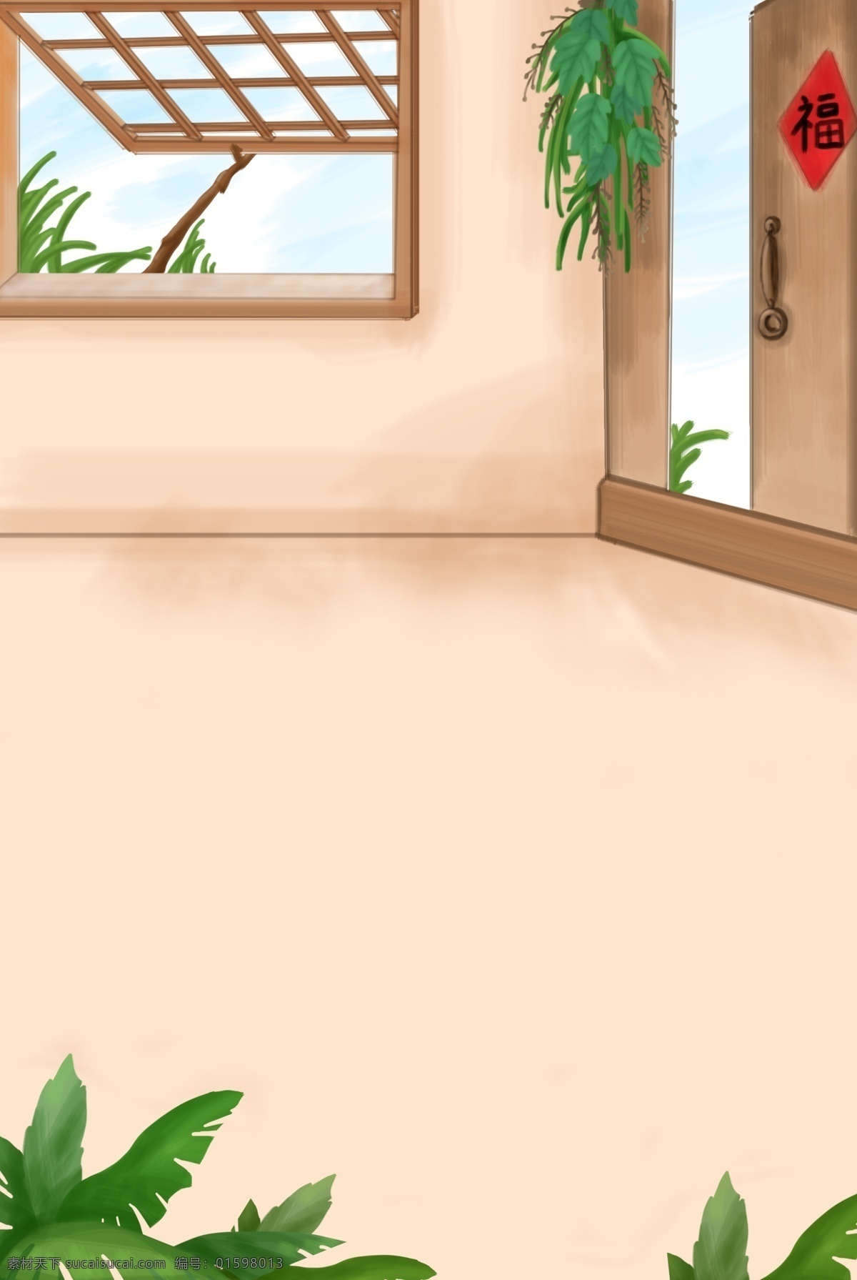 乡间 小屋 内 窗户 旁 摆放 各种 植物 背景 图 卡通室内 开着窗户 屋子内景 朴素背景 田野风