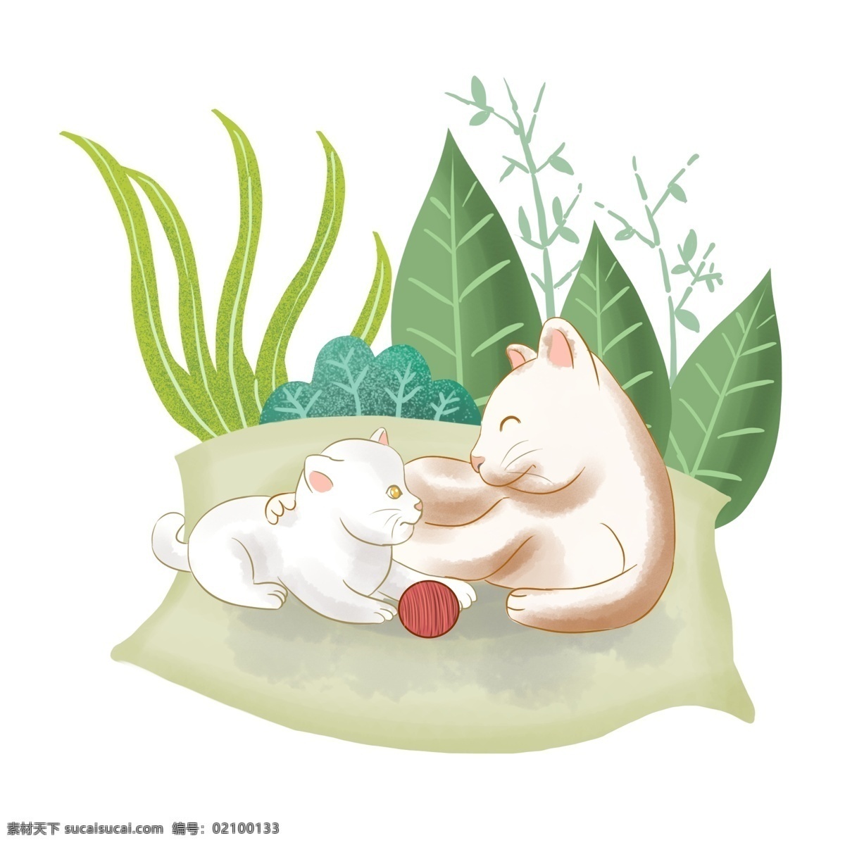 商用 母亲节 猫 母爱 陪 孩子 一起 开心 动物 手绘