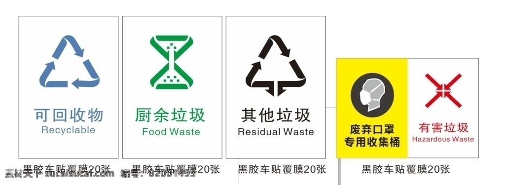 垃圾分类图标 垃圾分类 可回收物 其他垃圾 有害垃圾 厨余垃圾 废弃口罩